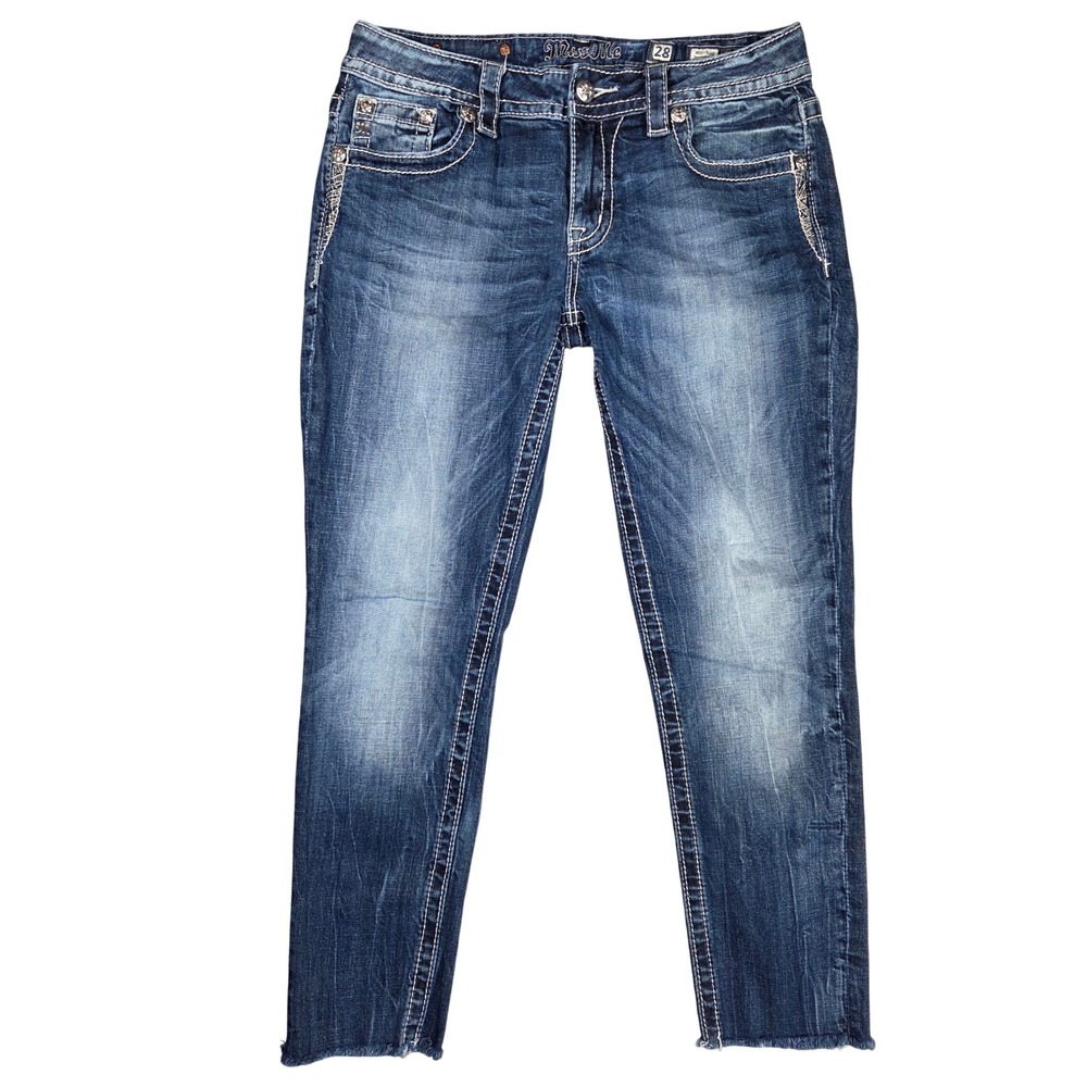 Miss Me JE8583ESR Mid Rise Easy Skinny Jeans Dark Wash Embellished 28 Western